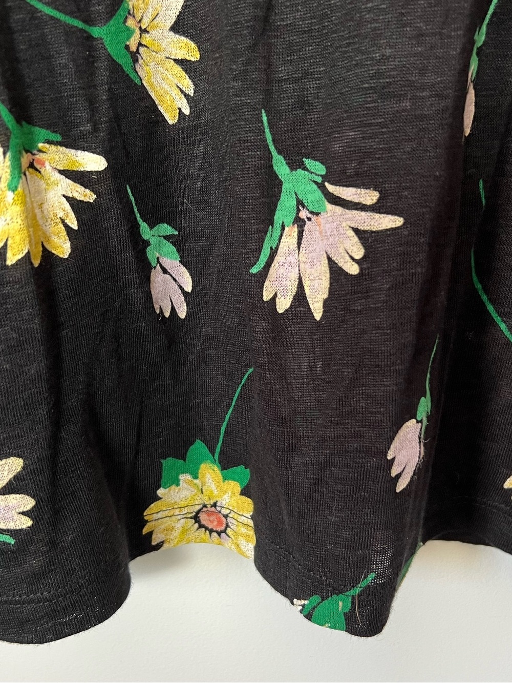 LOFT Black Floral Ruffle Sleeve 100% Linen Tee Spring - Picture 6 of 8